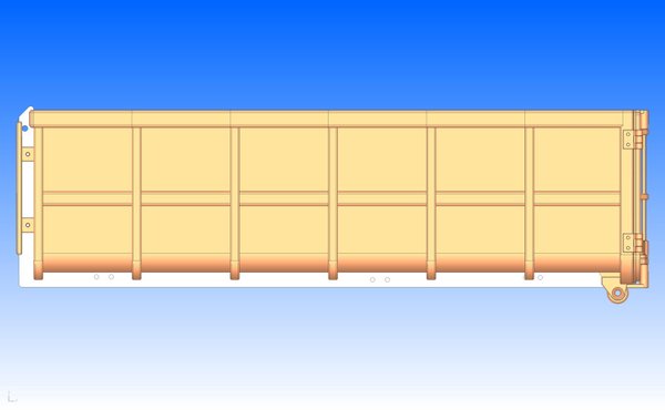Mittelhoher Abrollcontainer Bausatz mit Flügeltüren V2 für Leimbach Schlitten im Tamiya Maßstab