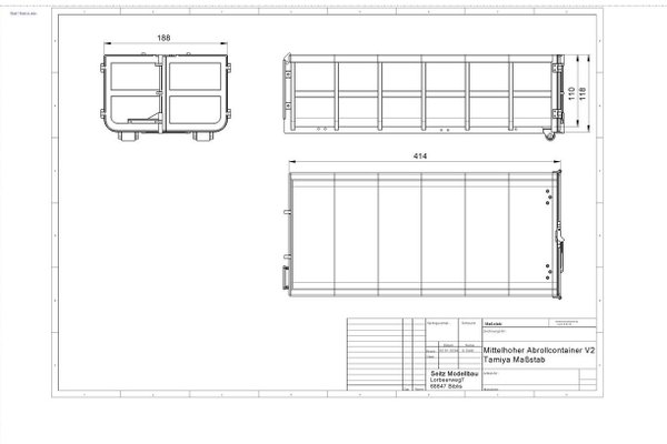 Mittelhoher Abrollcontainer Bausatz mit Flügeltüren V2 für Leimbach Schlitten im Tamiya Maßstab